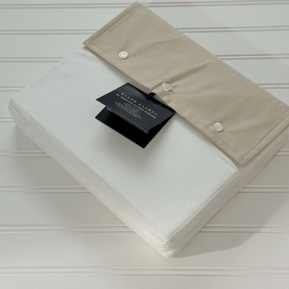 Ralph Lauren RL 624 TC‎ Organic Sateen Border Queen Flat Sheet Coastal Sand NWT